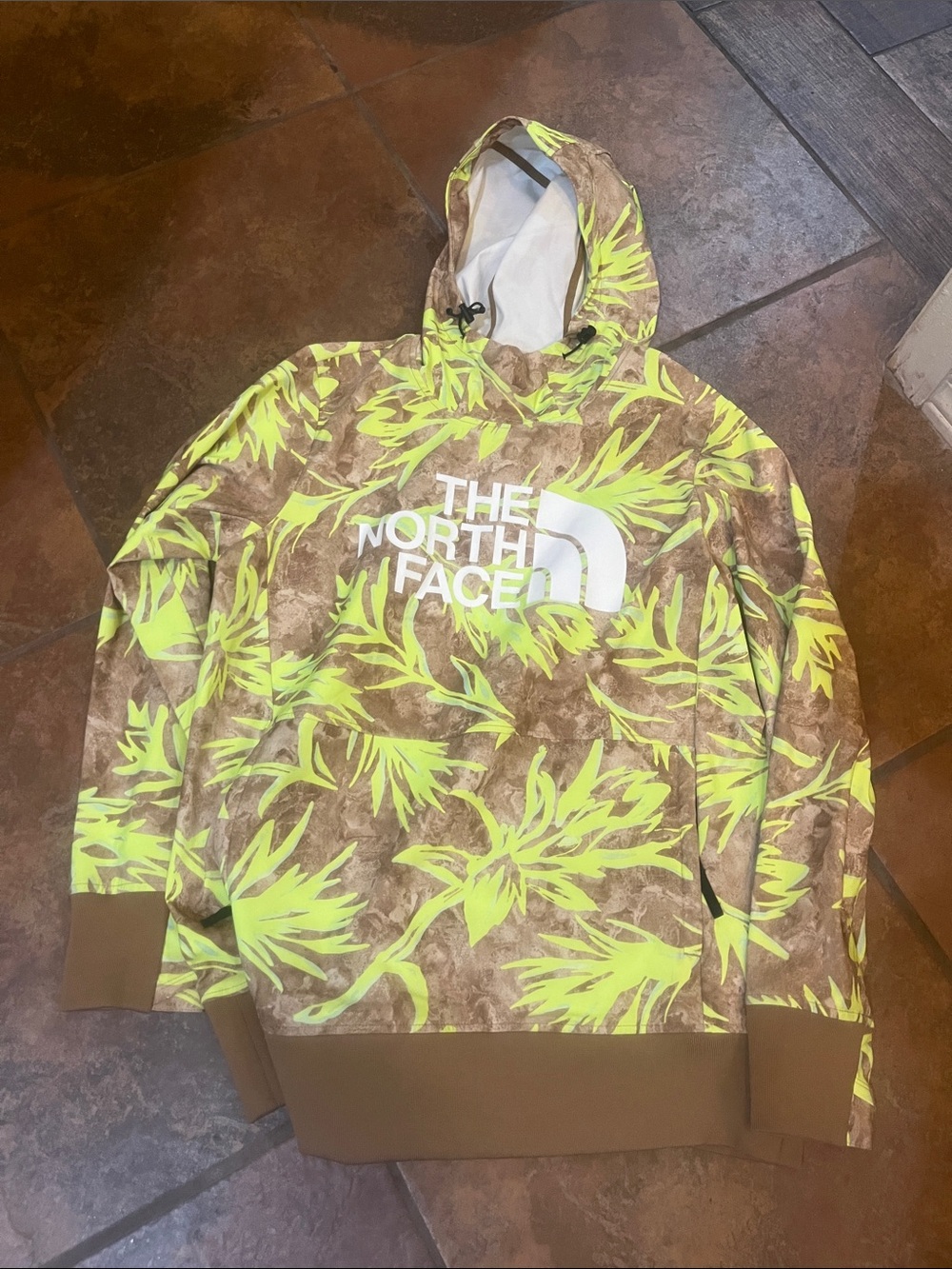 The North Face Neon Yellow & Brown floral women’s jacket